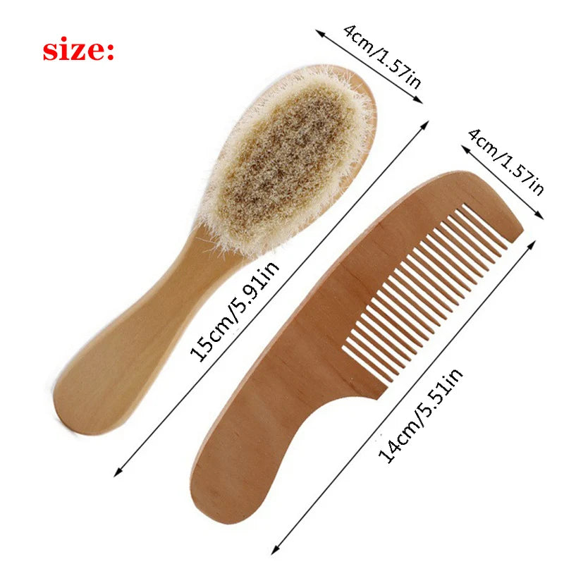 2Pcs Wooden Baby Hair Brush Comb