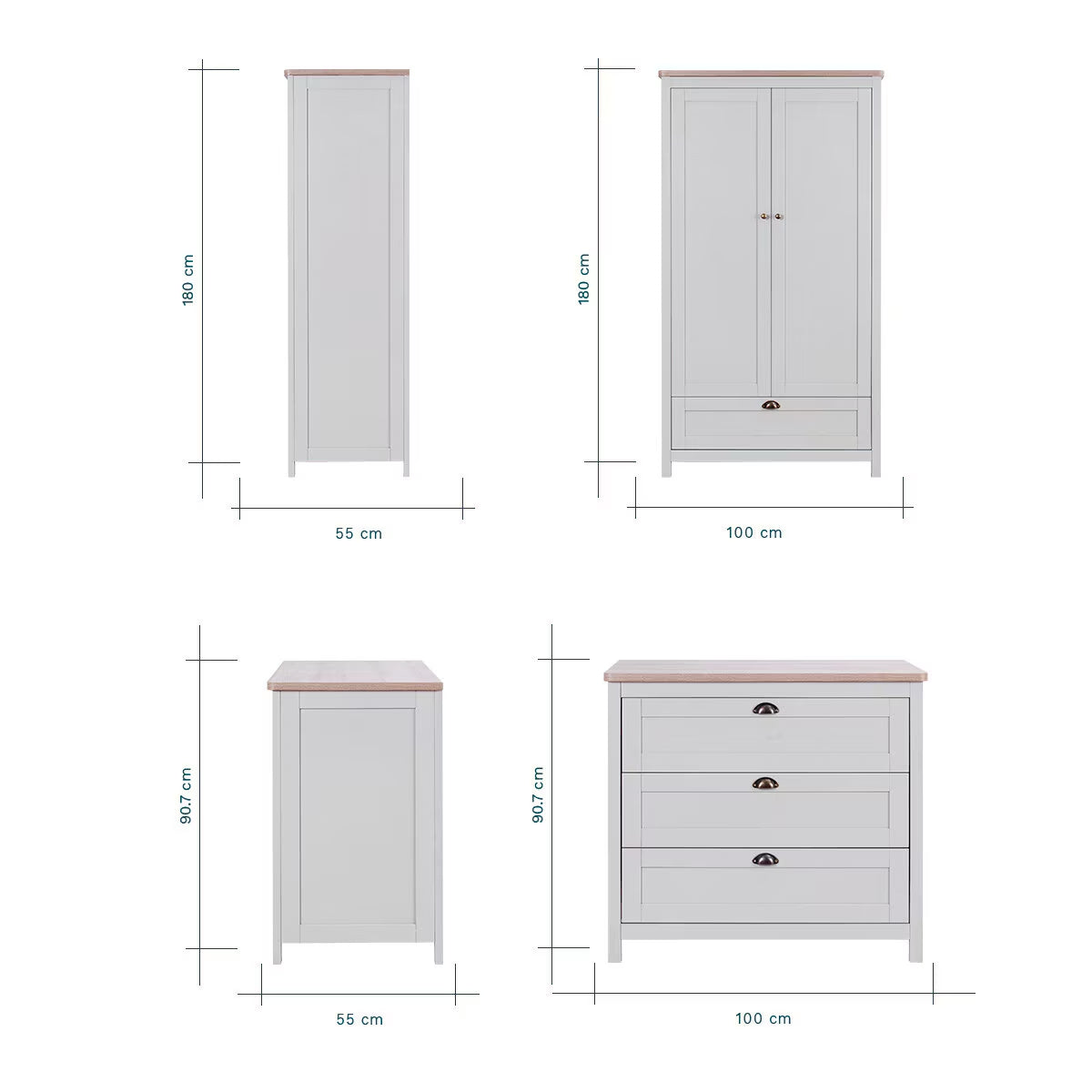 Verona 4 Piece Nursery Furniture Set, Grey & Oak