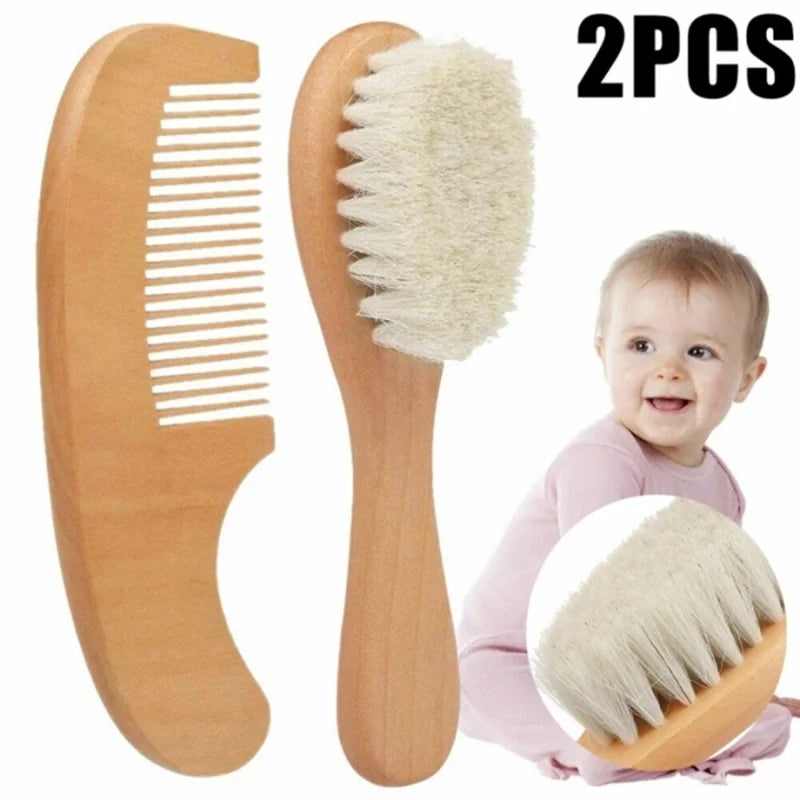 2Pcs Wooden Baby Hair Brush Comb 