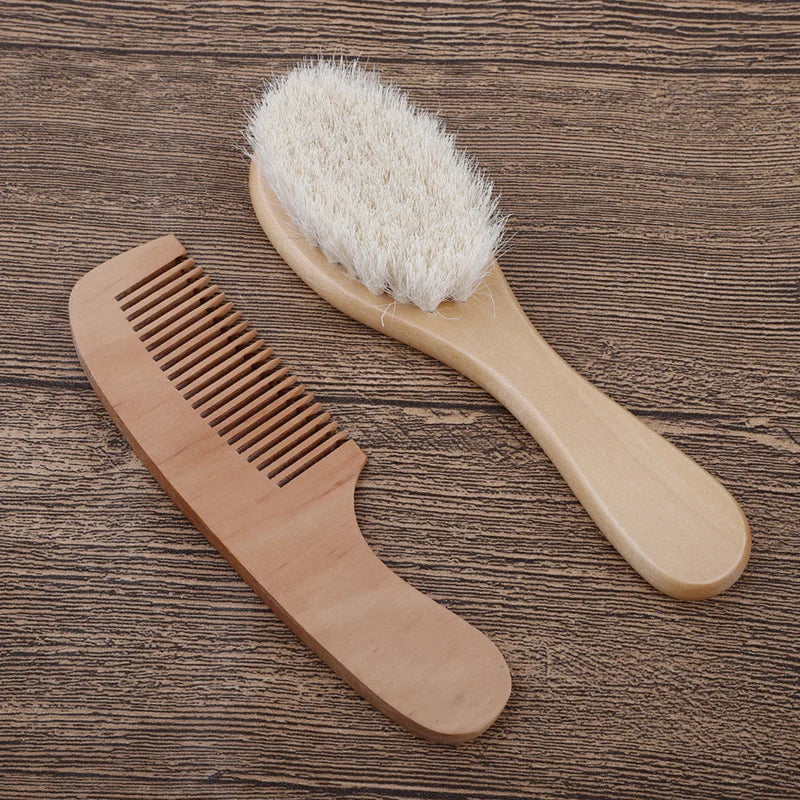 2Pcs Wooden Baby Hair Brush Comb 