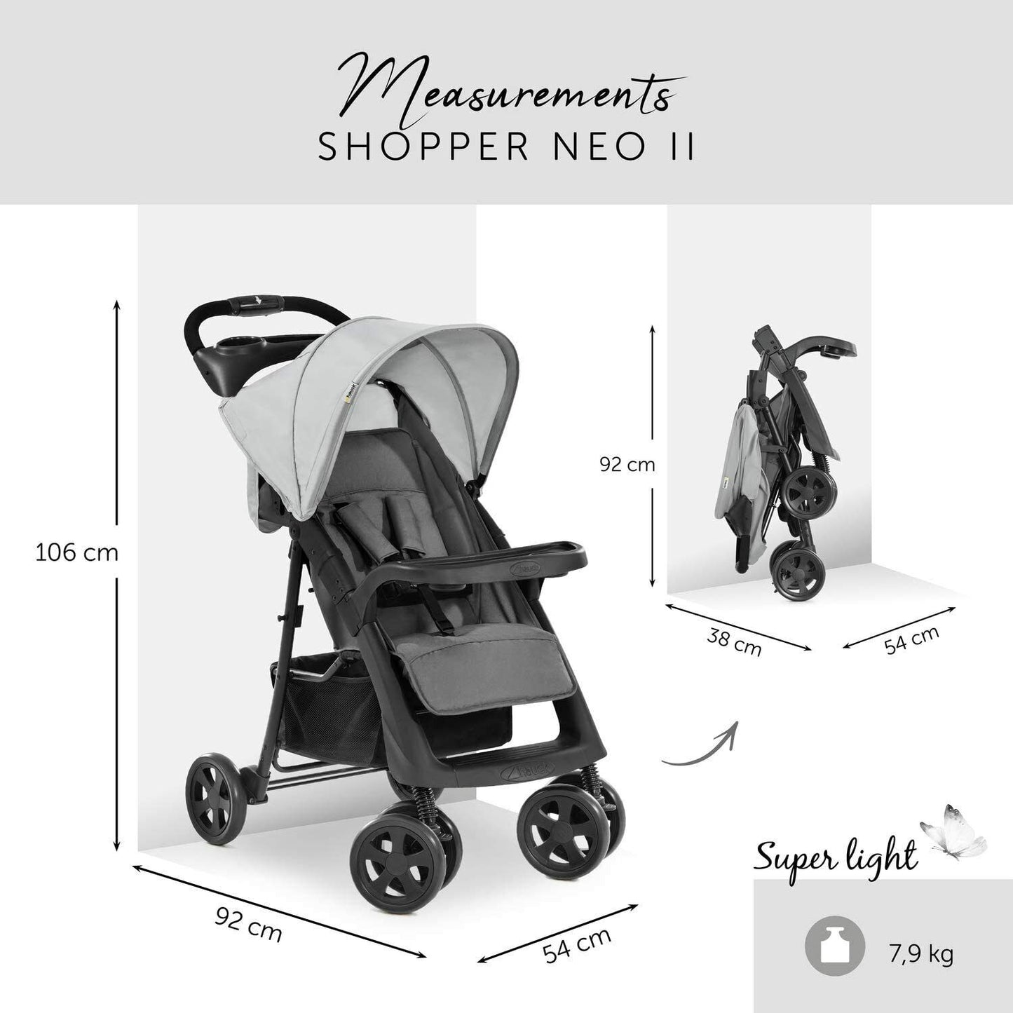 Hauck Shopper Neo II Pushchair Pram Buggy Stroller Grey+Raincover 