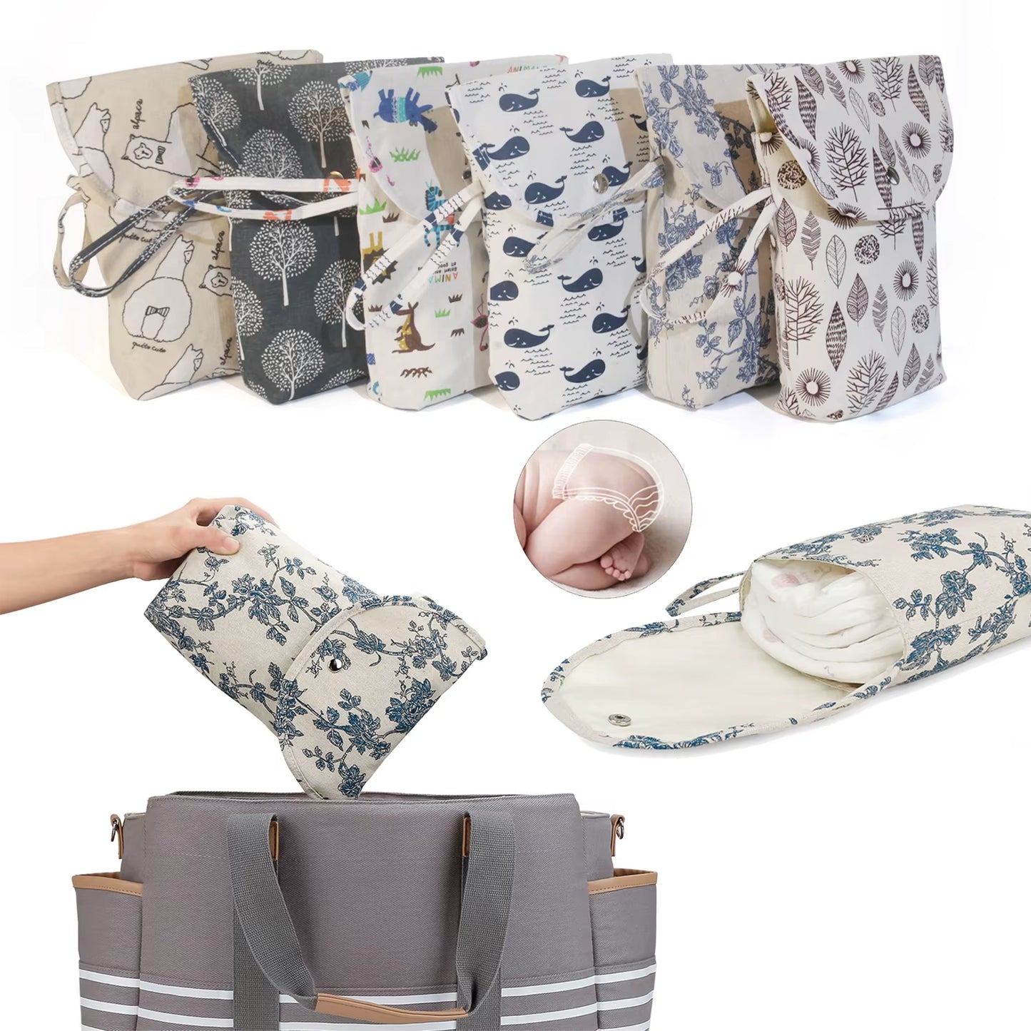 Baby Nappy Bag - Reusable Waterproof Wet/Dry Storage 