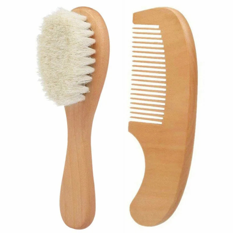 2Pcs Wooden Baby Hair Brush Comb 