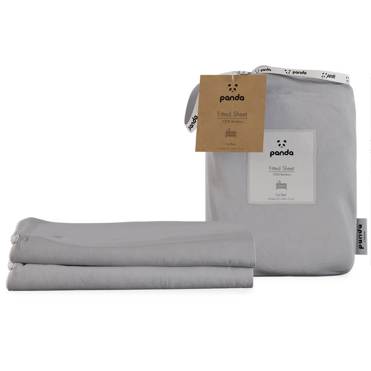 100% Bamboo Cot Size Fitted Sheets, 2 Pack in Quiet Grey