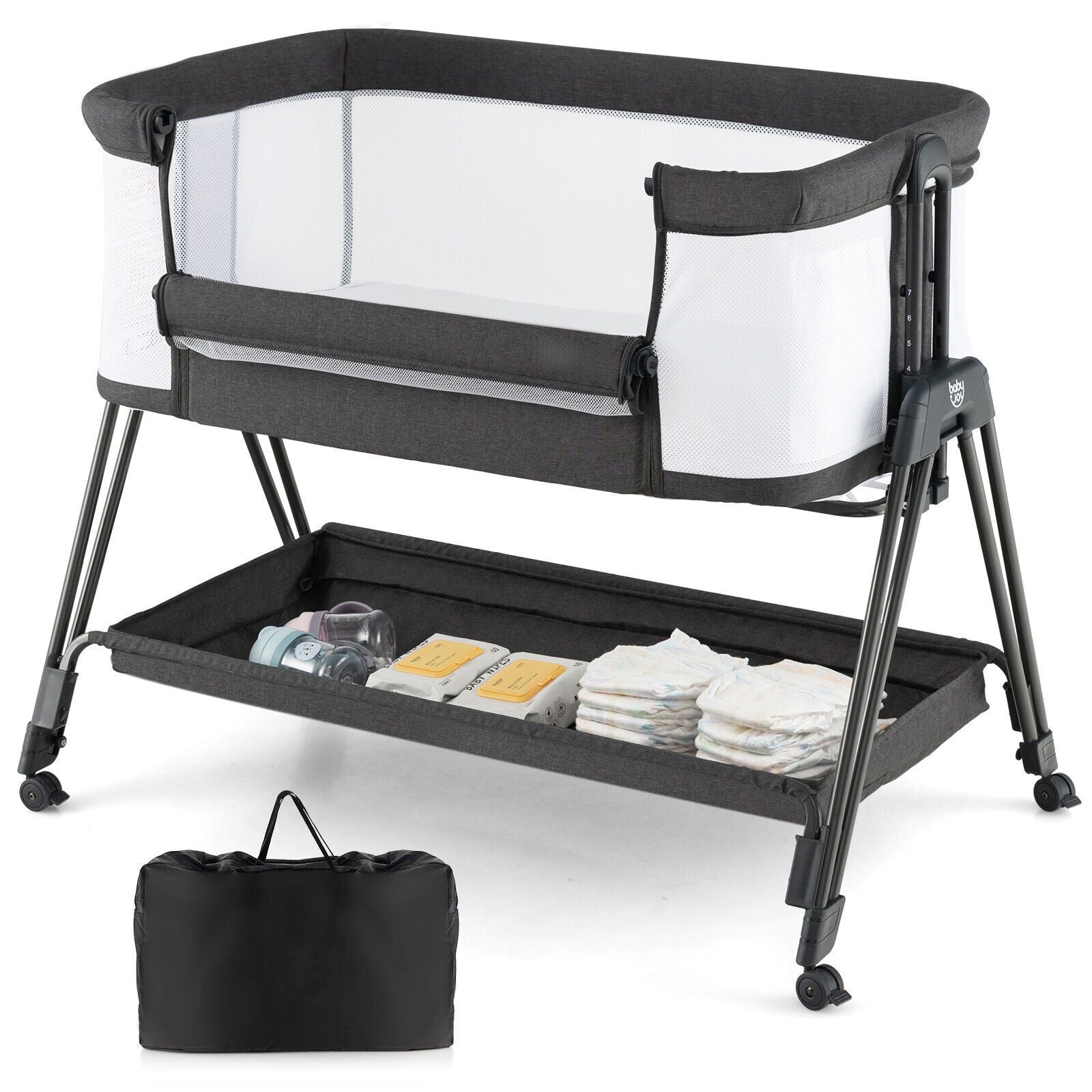 Baby Bedside Crib with Mattress for Birth to 9Kg