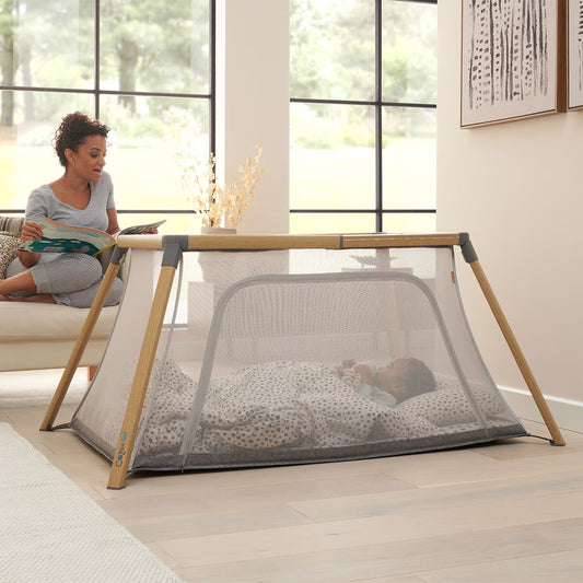 Cozee Go Day & Night Travel Cot Bundle, Oak & Charcoal