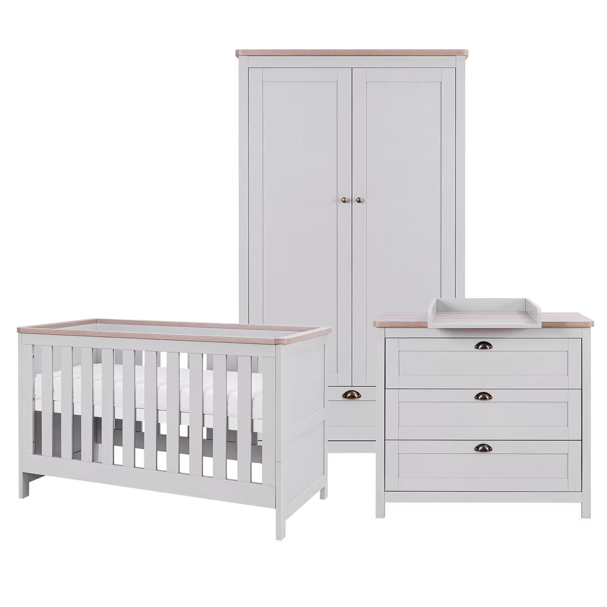 Verona 4 Piece Nursery Furniture Set, Grey & Oak