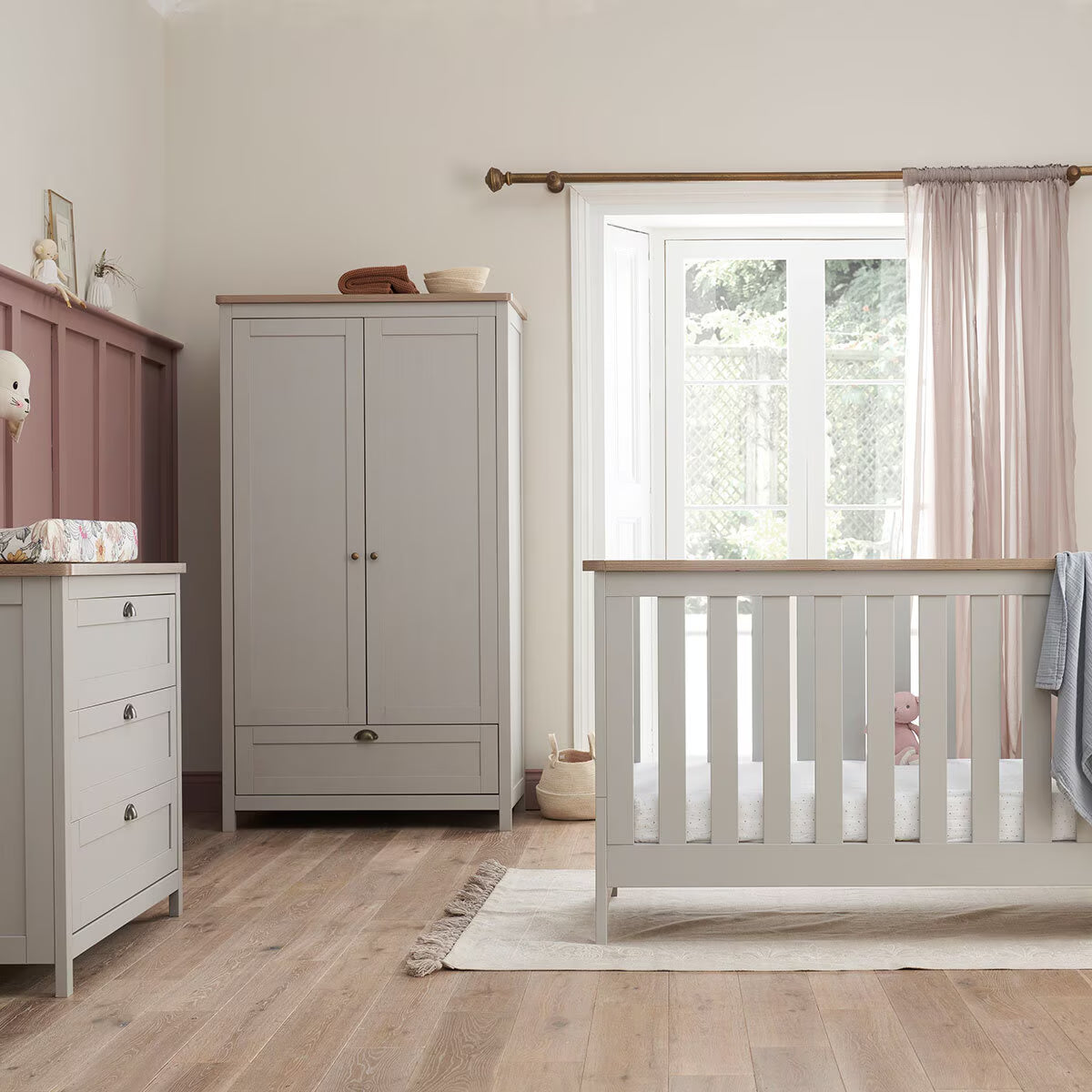 Verona Cot Bed with Sprung Mattress, Grey & Oak