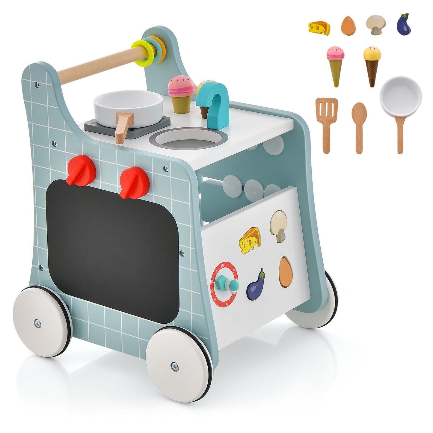 6-In-1 Wooden Baby Stroller Push and Pull Learning Activity Center