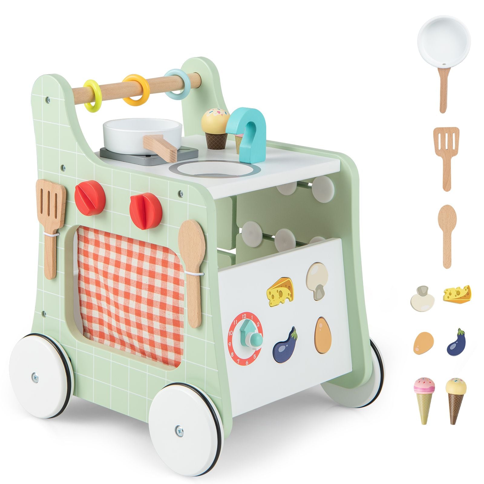 6-In-1 Wooden Baby Stroller Push and Pull Learning Activity Center