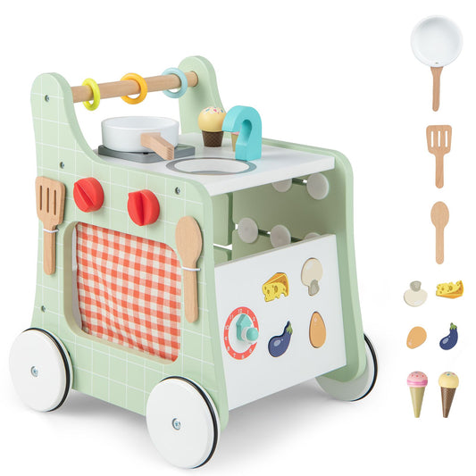 6-In-1 Wooden Baby Stroller Push and Pull Learning Activity Center