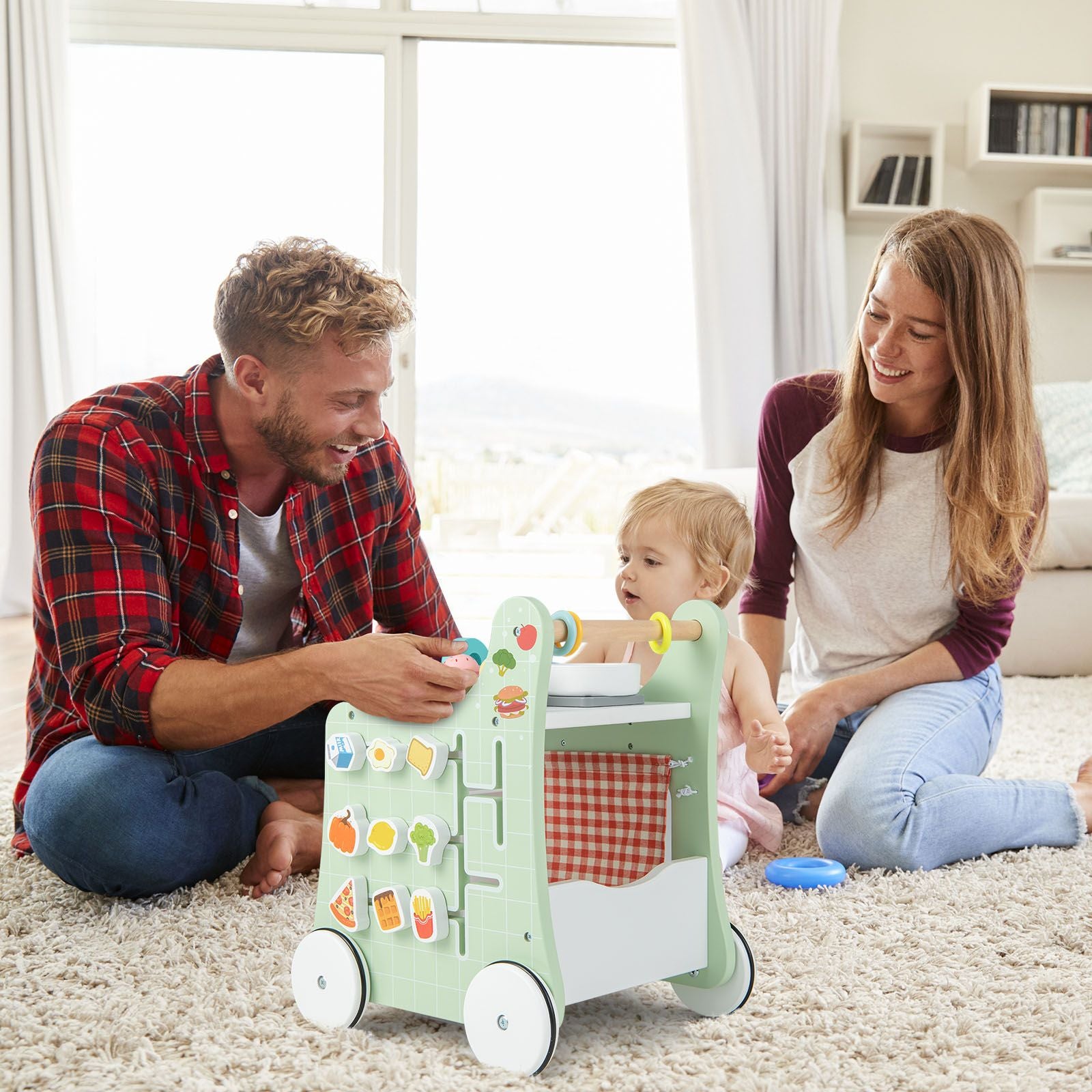 6-In-1 Wooden Baby Stroller Push and Pull Learning Activity Center